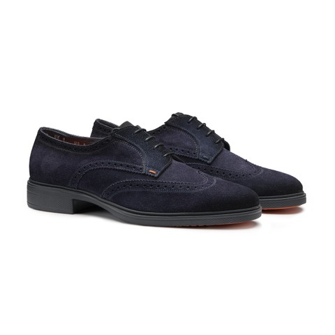 Men's blue suede Easy brogue lace-up - Santoni - 2