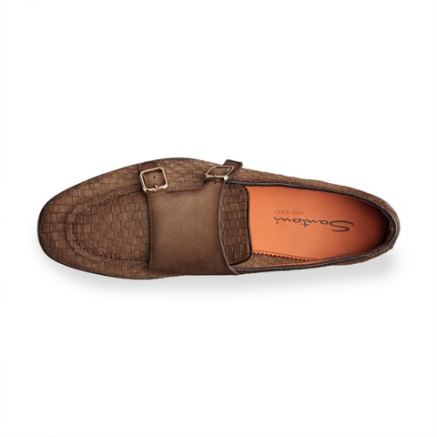 Men's blue woven suede double-monk loafer - Santoni - 5