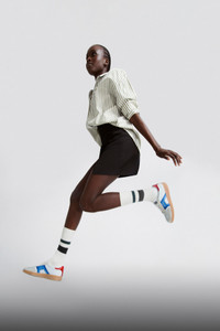 レディース ホワイト/ブルー/レッド レザーとスエード DBS Oly スニーカー - Santoni - editorial