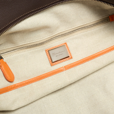 Dark brown tumbled leather weekend bag - Santoni - 4