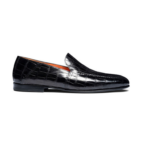 Men's black alligator leather loafer - Santoni - 1