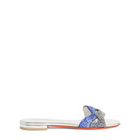 Women's silver laminated leather and crystals sandal - Santoni - 1