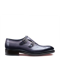 Men's blue leather double-buckle brogue shoe - Santoni - 1