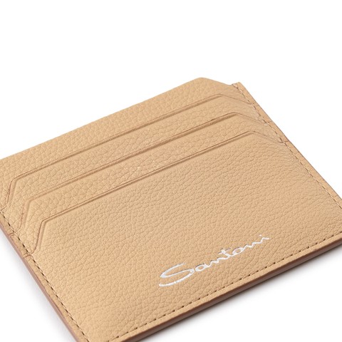 Beige tumbled leather credit card holder - Santoni - 5