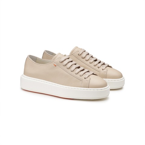 Women's beige tumbled leather sneaker - Santoni - 3