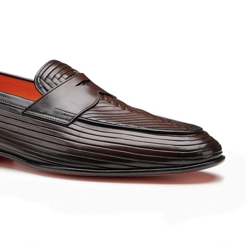Men's dark brown leather penny loafer - Santoni - 6