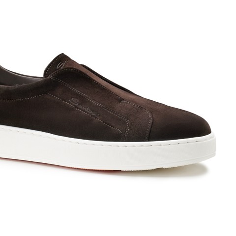 Men's dark brown suede slip-on sneaker - Santoni - 5