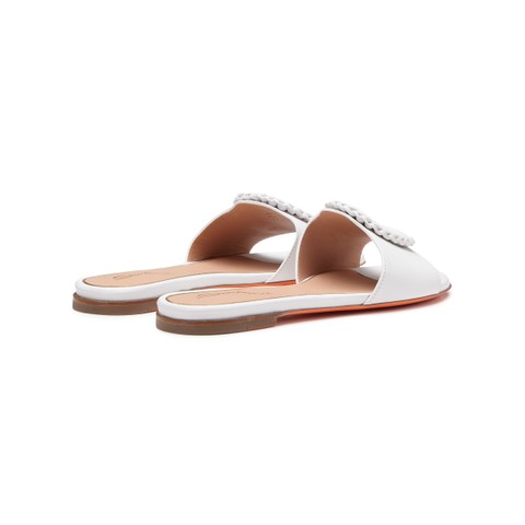 Women's white leather slide sandal - Santoni - 3