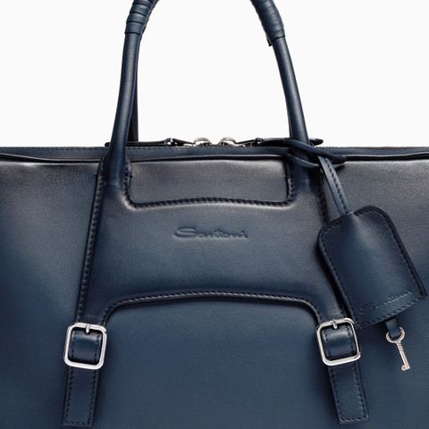 Blue leather laptop bag - Santoni - 6
