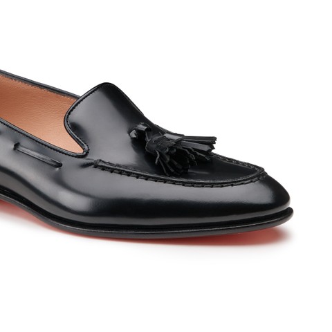 Women's black leather tassel loafer - Santoni - 5
