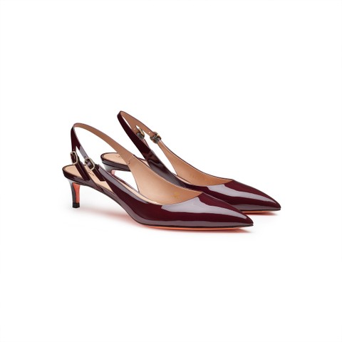 Women's burgundy patent leather mid-heel slingback - Santoni - 2