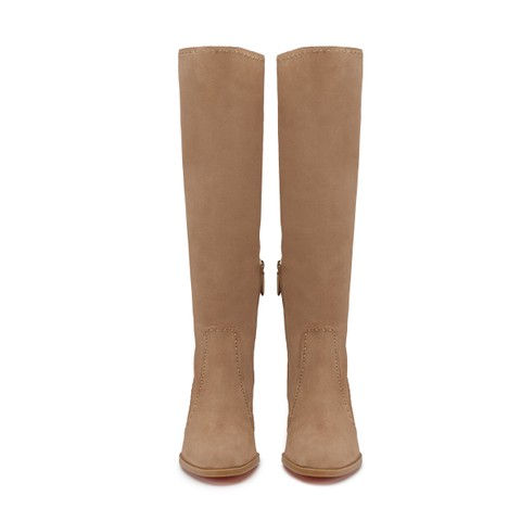 Women's beige suede mid-heel boot - Santoni - 3