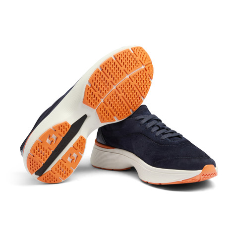 Men's blue suede and leather Easy Bounce sneaker - Santoni - 4