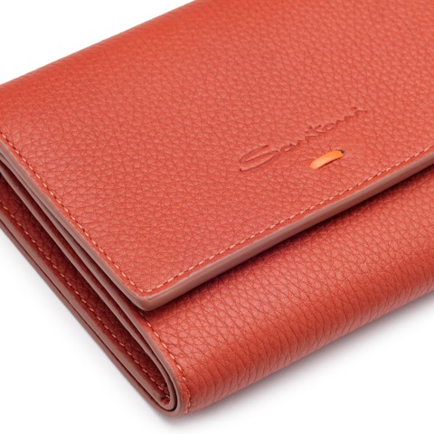 Orange tumbled leather wallet - Santoni - 5