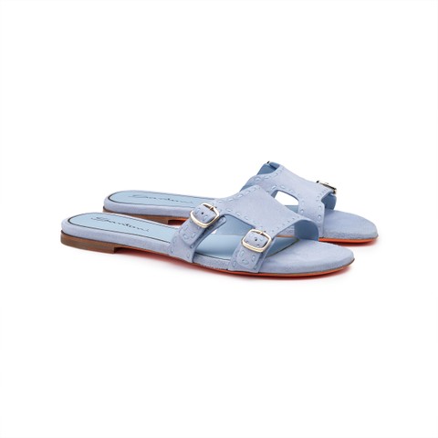 Women's light blue leather Didi slide sandal - Santoni - 1