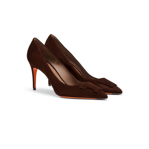 Women's dark brown suede high-heel Santoni Sibille pump - Santoni - 3