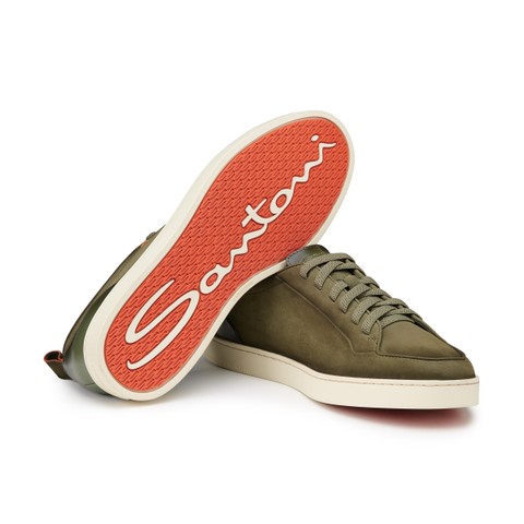 Men's green nubuck Santoni Off-duty sneaker - Santoni - 3