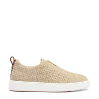 Men's beige woven suede slip-on sneaker - Santoni - 1