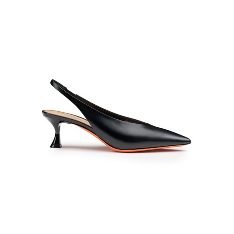 Women's black leather mid-heel slingback - Santoni - 1