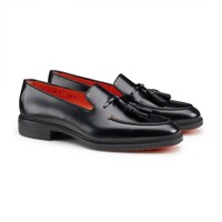Men's black leather Easy tassel loafer - Santoni - 2