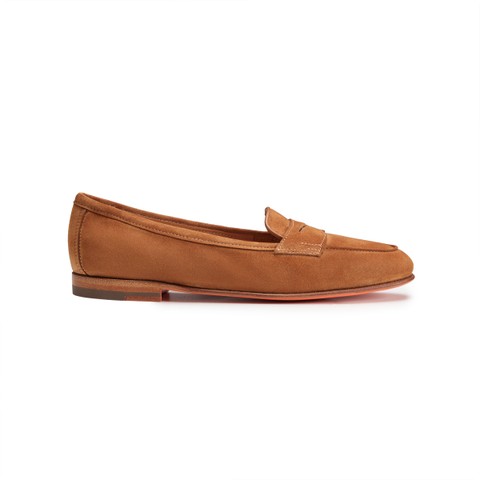 Women's brown suede Carla penny loafer - Santoni - 1