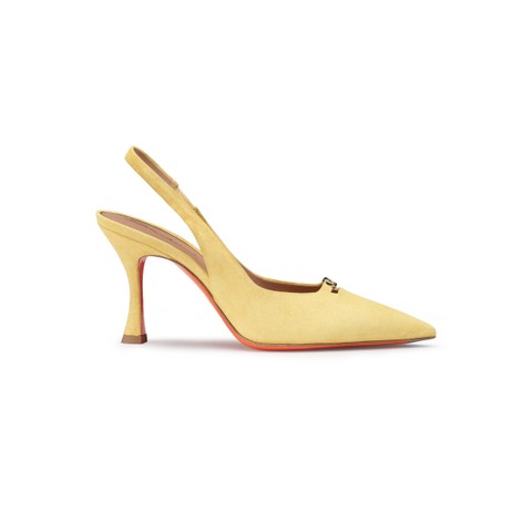 Slingback tacco alto da donna in suede giallo - Santoni - 1