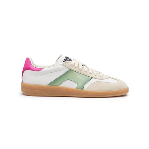 Women's white, green and pink leather and suede DBS Oly sneaker - Santoni - 1