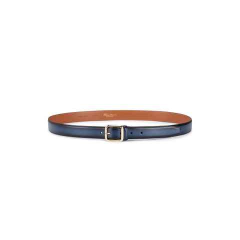 Blue leather adjustable belt - Santoni - 4