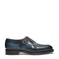 Men's blue leather double-buckle shoe - Santoni - 1