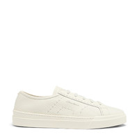 Men's white tumbled leather Double Buckle Sneaker - Santoni - 1