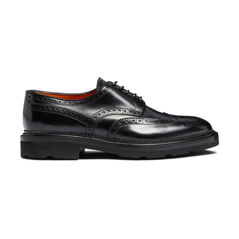Derby avec perforations Brogue en cuir noir pour homme - Santoni - 1