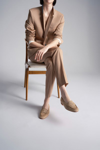 Women's beige suede Carla loafer - Santoni - editorial