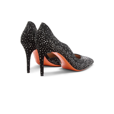 Women's black suede and strass high-heel pump - Santoni - 3