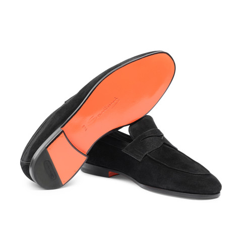 Men's black suede Carlo penny loafer - Santoni - 4