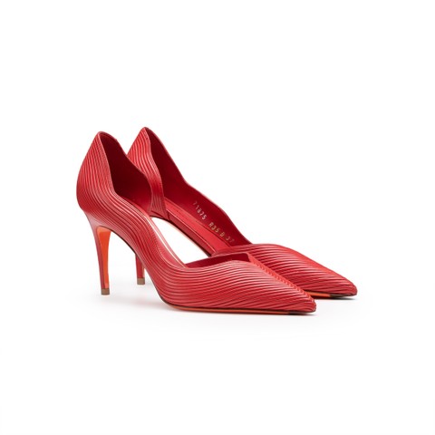 Women's red leather high-heel pump - Santoni - 2