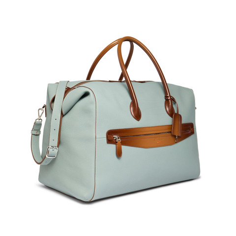 Sac de voyage en cuir foulonné bleu clair - Santoni - 2