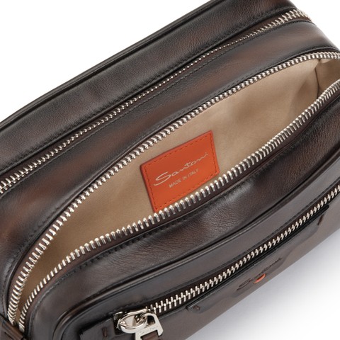 Dark brown leather beauty case - Santoni - 3