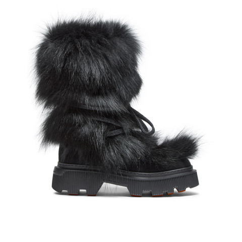 Women's black leather and fox ankle boot - Santoni - 1