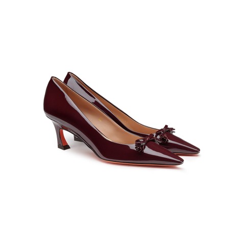 Women's burgundy patent leather mid-heel pump - Santoni - 3