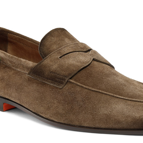 Men's brown suede penny loafer - Santoni - 5