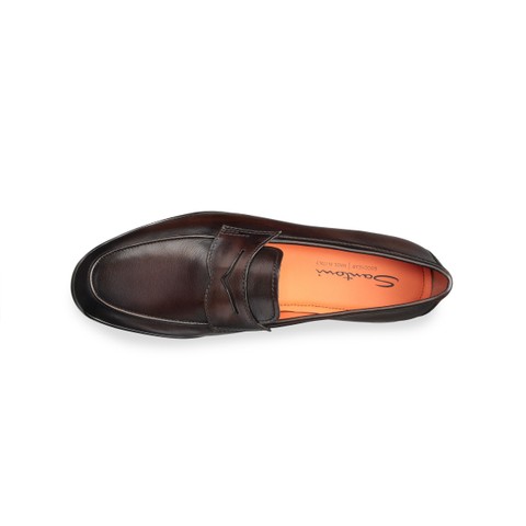 Men's dark brown leather Carlo penny loafer - Santoni - 4