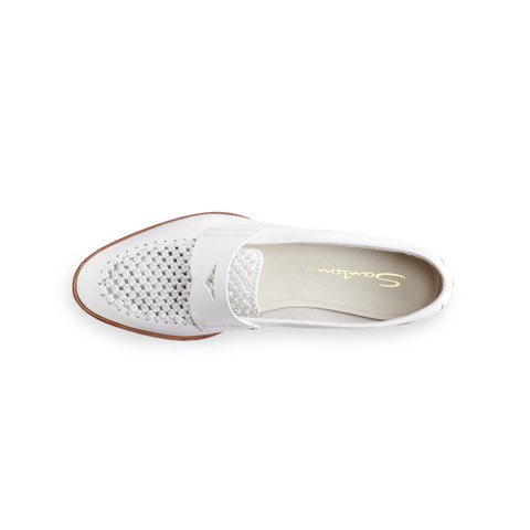 Women's white leather penny loafer - Santoni - 3