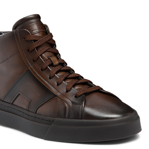 Men's dark brown leather Double Buckle Sneaker - Santoni - 6
