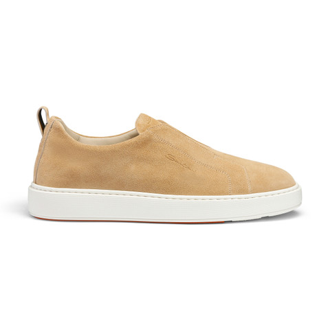 Men's beige suede slip-on sneaker - Santoni - 1