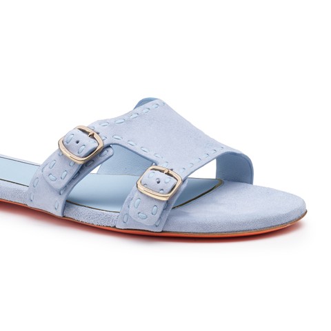 Women's light blue leather Didi slide sandal - Santoni - 3