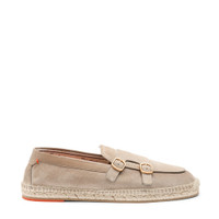 Beige Espadrille f&uuml;r Herren aus Veloursleder mit Doppelschnalle - Santoni - 1