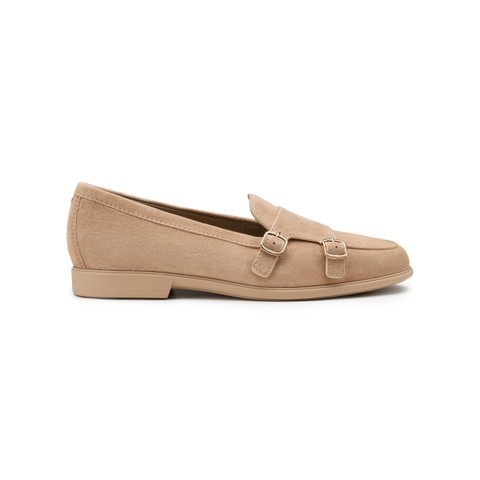 Women's beige suede double monk straps loafer - Santoni - 1