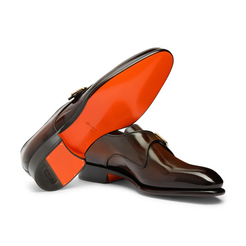Men's brown leather single monk strap shoe - Santoni - 4