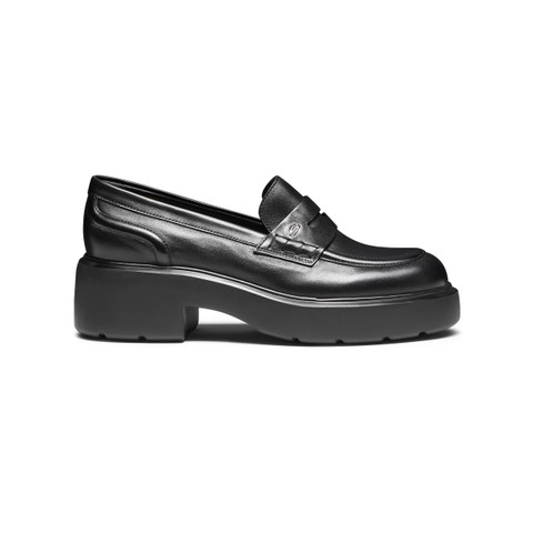 Women's black leather Easy penny loafer - Santoni - 1