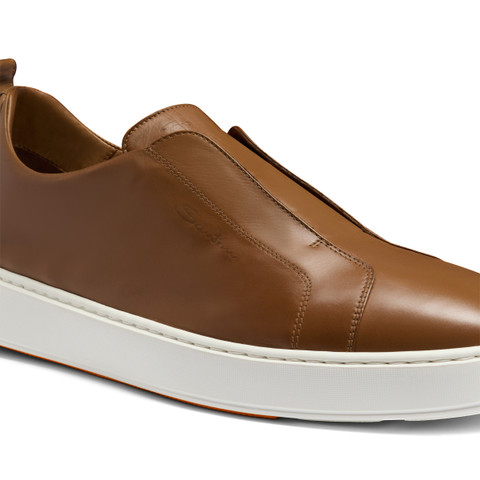 Men's light brown leather slip-on sneaker - Santoni - 6